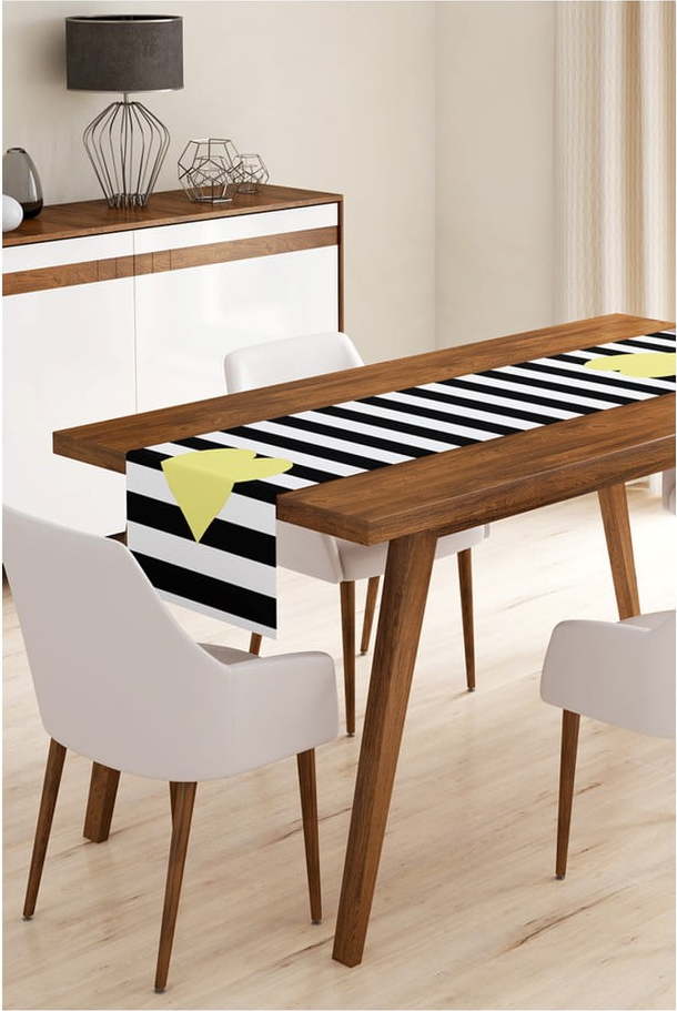Běhoun na stůl z mikrovlákna Minimalist Cushion Covers Stripes with Yellow Heart