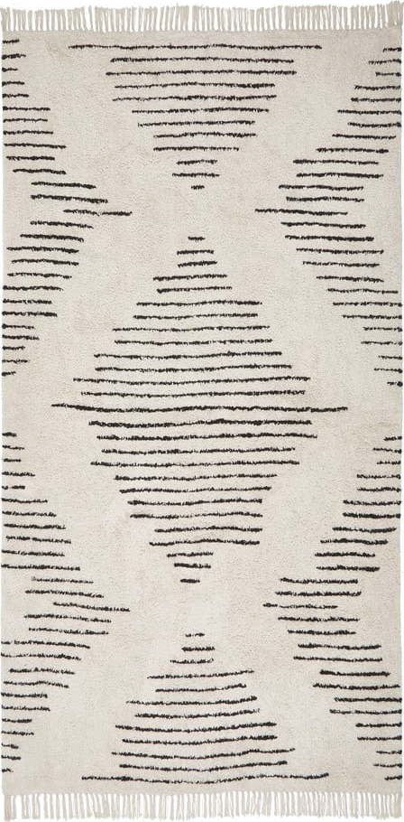 Béžovo-černý ručně tkaný bavlněný koberec Westwing Collection Fini