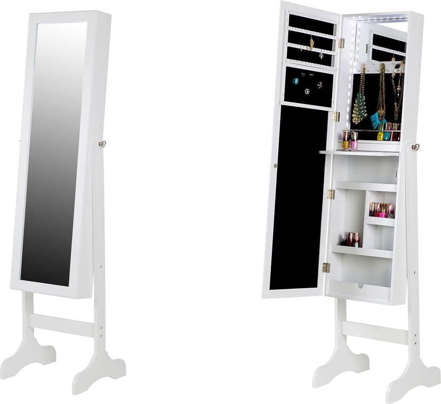 Bílá stojací šperkovnice se zrcadlem a LED podsvícením Bonami Essentials Bien Bonami Essentials