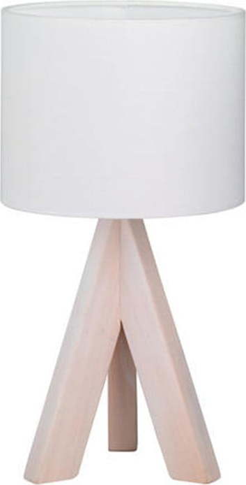 Bílá stolní lampa z přírodního dřeva a tkaniny Trio Ging