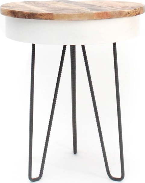 Bílý odkládací stolek s dřevěnou deskou LABEL51 Saria LABEL51