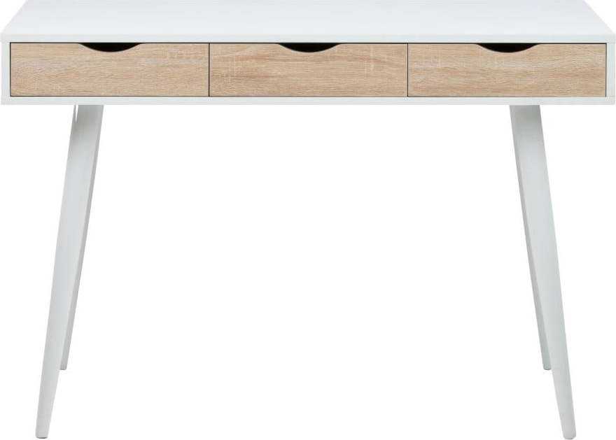 Bílý pracovní stůl se 3 zásuvkami v dekoru dřeva Actona Neptun Actona