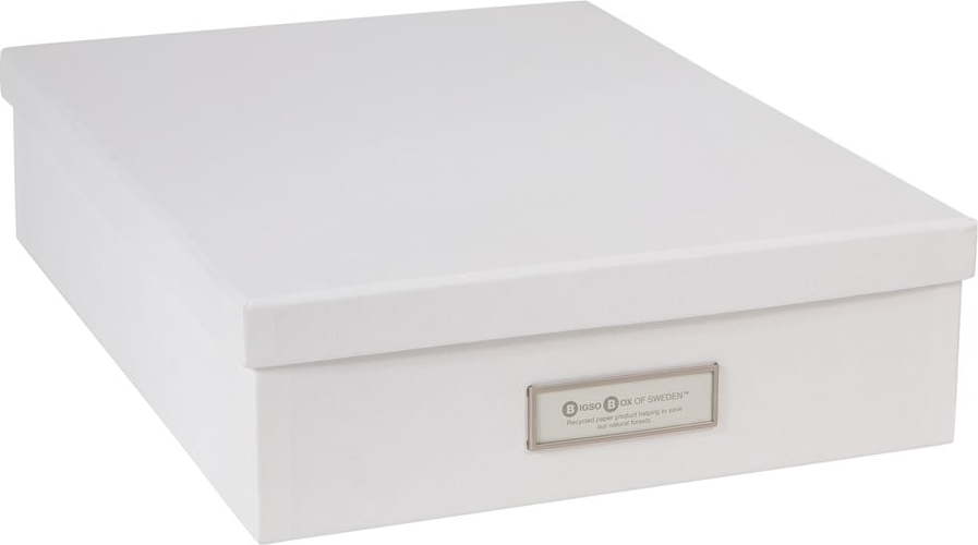 Bílý úložný box se jmenovkou na dokumenty Bigso Box of Sweden Oskar