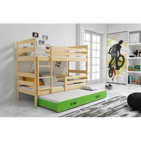 Dětská patrová postel s výsuvnou postelí ERYK 160x80 cm Zelená Borovice BMS