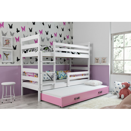 Dětská patrová postel s výsuvnou postelí ERYK 190x80 cm Ružové Bílá BMS