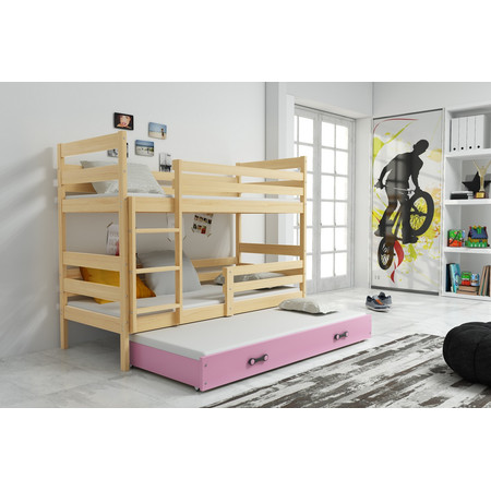 Dětská patrová postel s výsuvnou postelí ERYK 190x80 cm Ružové Borovice BMS