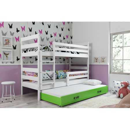 Dětská patrová postel s výsuvnou postelí ERYK 190x80 cm Zelená Bílá BMS