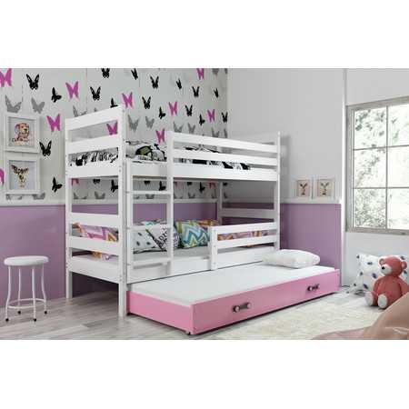 Dětská patrová postel s výsuvnou postelí ERYK 200x90 cm Ružové Bílá BMS