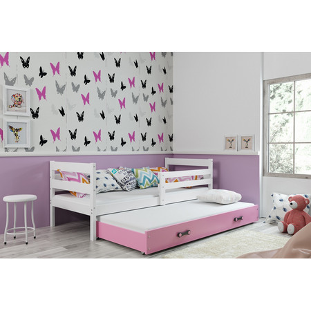 Dětská postel s výsuvnou postelí ERYK 200x90 cm Bílá Ružové BMS