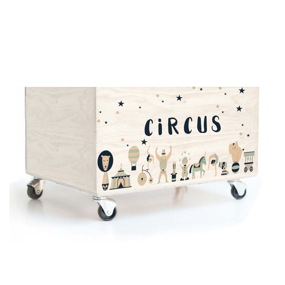 Dětský borovicový úložný box na kolečkách Folkifreckles Circus Crew Folkifreckles