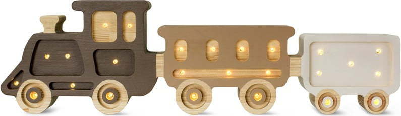 Hnědo-bílá stolní lampa z borovicového dřeva Little Lights Train