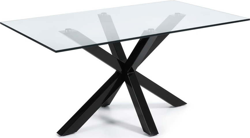 Jídelní stůl se skleněnou deskou Kave Home s černým podnožím