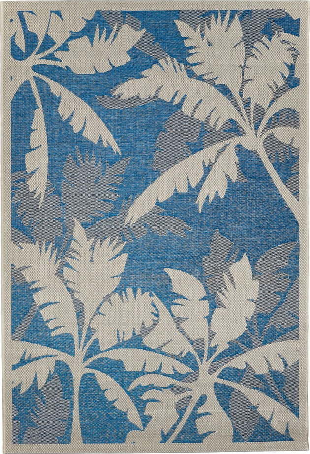 Modro-šedý venkovní koberec Floorita Palms