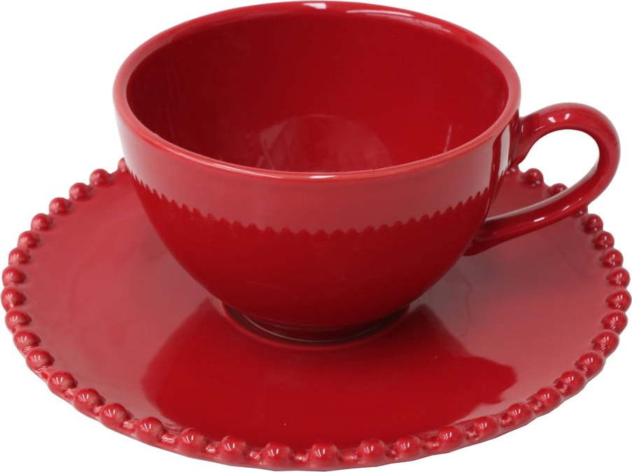 Rubínově červený kameninový šálek na čaj s podšálkem Costa Nova Pearlrubi
