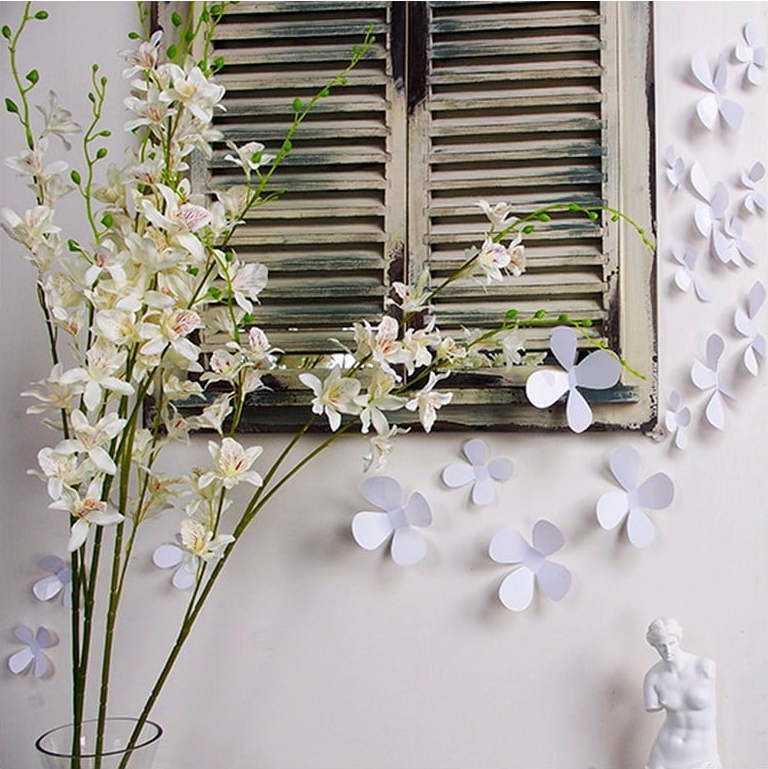 Sada 12 bílých adhezivních 3D samolepek Ambiance Flowers Ambiance