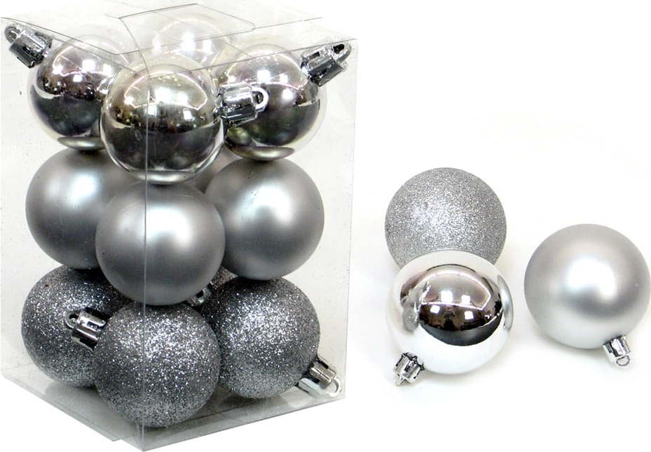 Sada 12 vánočních ozdob ve stříbrné barvě Unimasa Navidad Unimasa