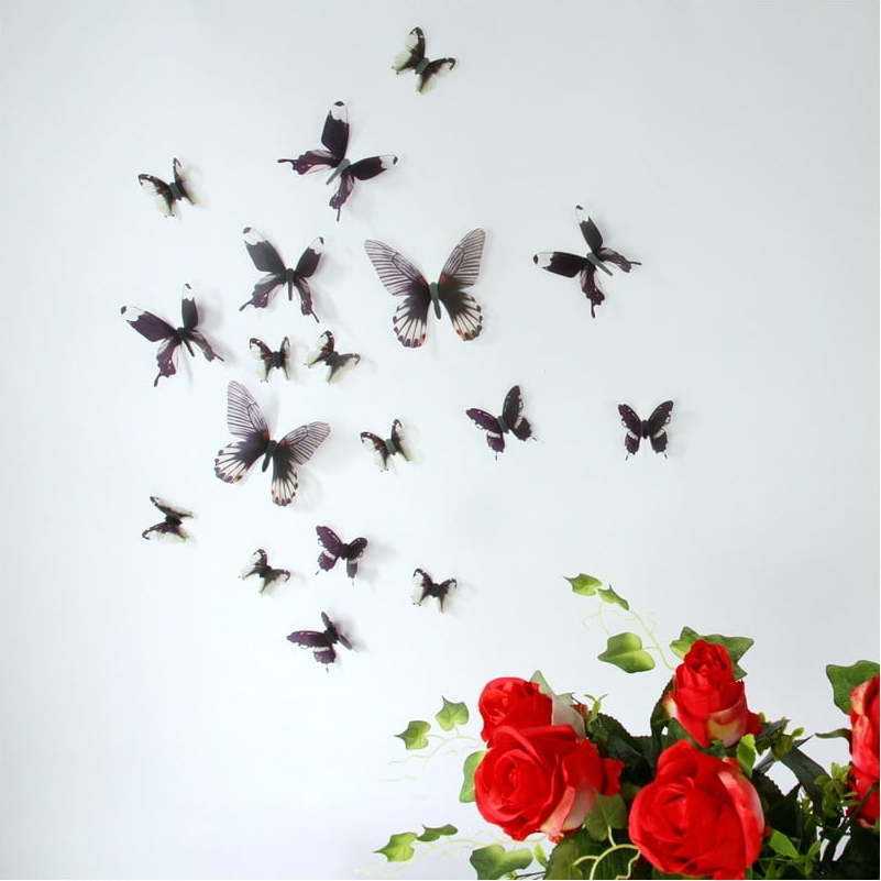 Sada 18 černých adhezivních 3D samolepek Ambiance Butterflies Chic Ambiance