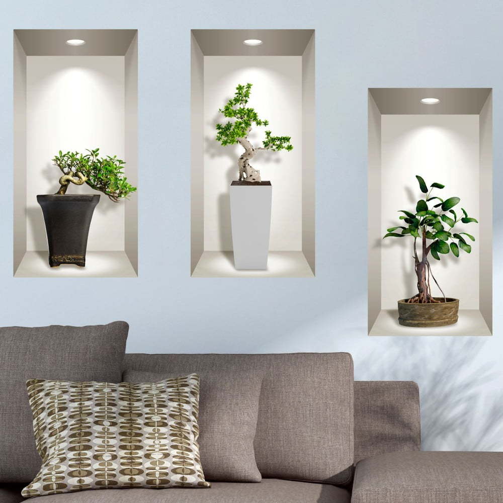 Sada 3 3D samolepek na zeď Ambiance Bonsai Plants Ambiance