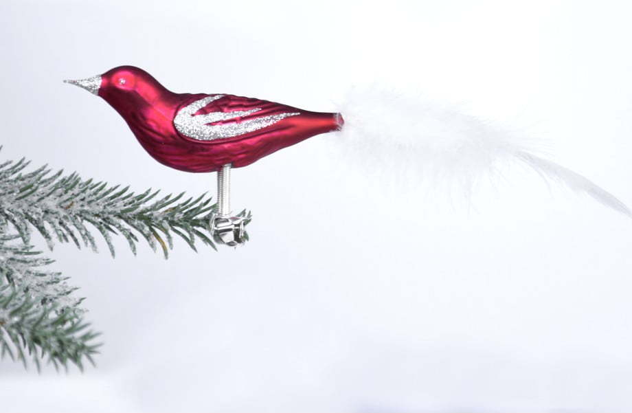 Sada 3 červených skleněných vánočních ozdob ve tvaru ptáčka Ego Dekor Ego Dekor
