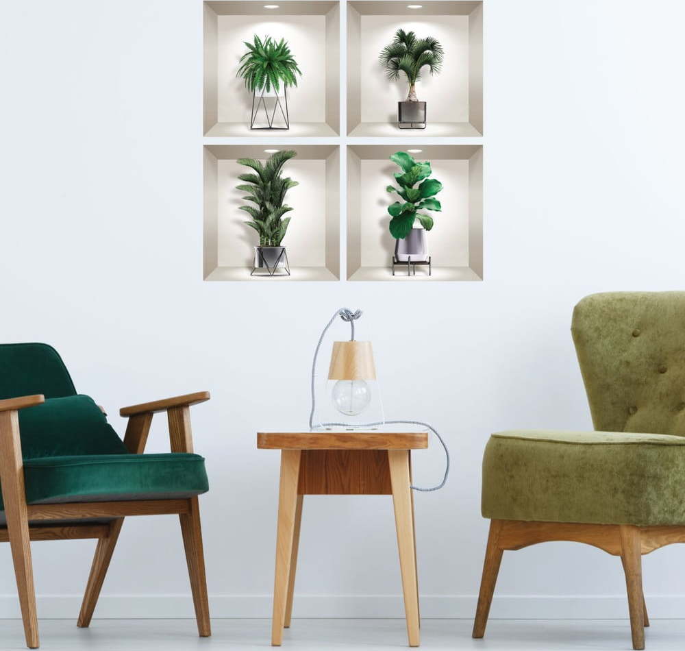 Sada 4 3D samolepek na zeď Ambiance Indoor Plants Ambiance