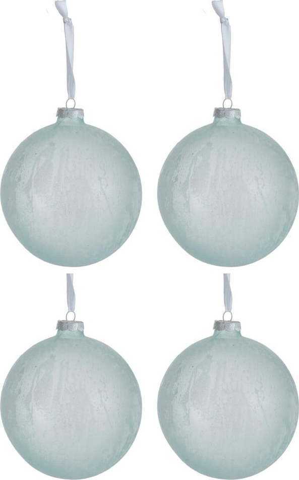 Sada 4 bílo-modrých skleněných vánočních ozdob J-Line Xmas