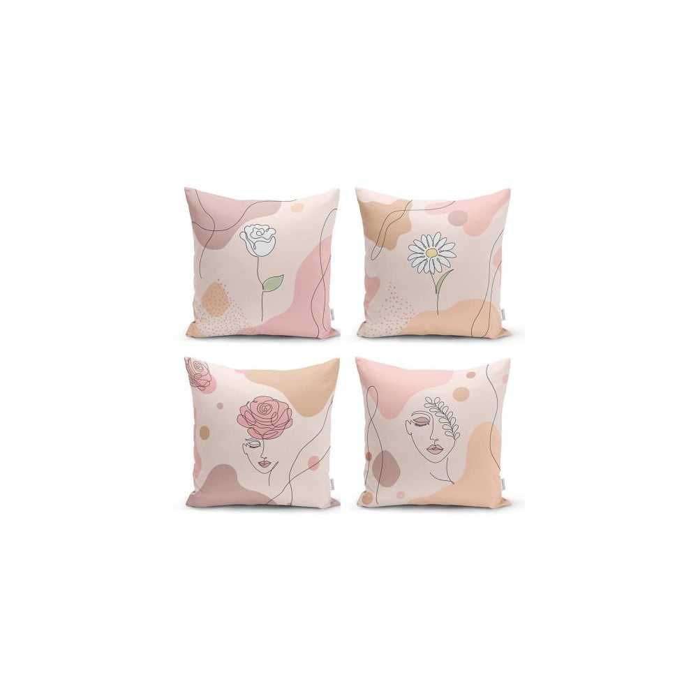 Sada 4 dekorativních povlaků na polštáře Minimalist Cushion Covers Draw Art Women