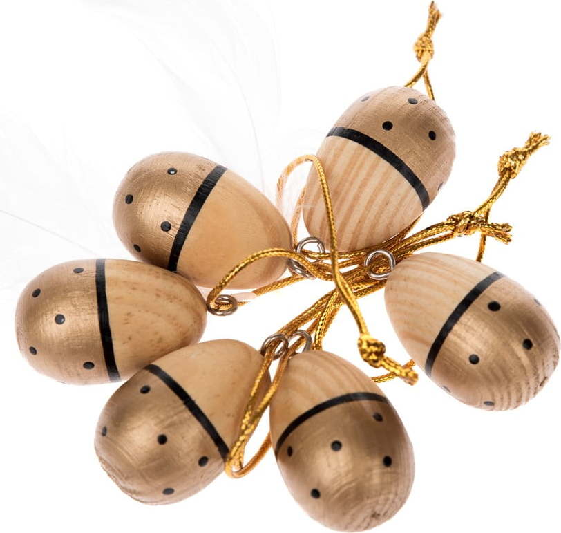 Sada 6 dřevěných závěsných dekorací ve zlaté barvě Dakls Easter Eggs Dakls