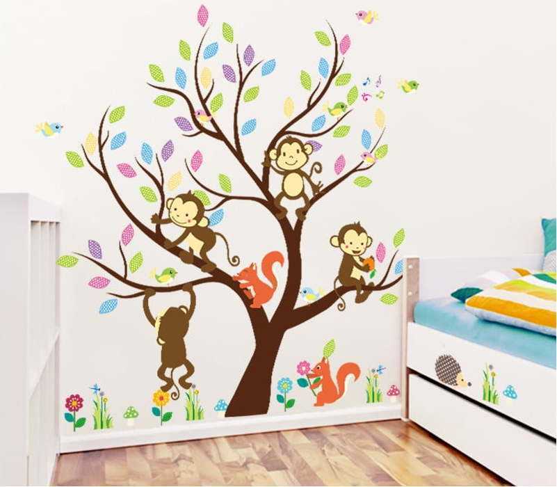 Sada nástěnných dětských samolepek Ambiance Monkey On The Tree Ambiance