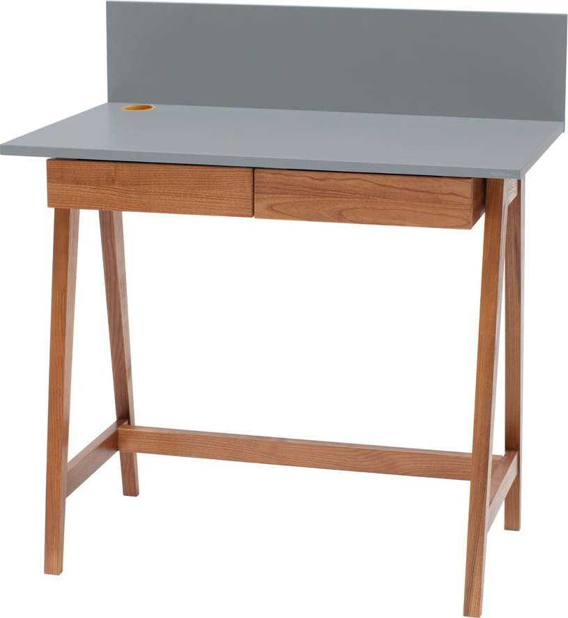 Šedý psací stůl s podnožím z jasanového dřeva Ragaba Luka Oak