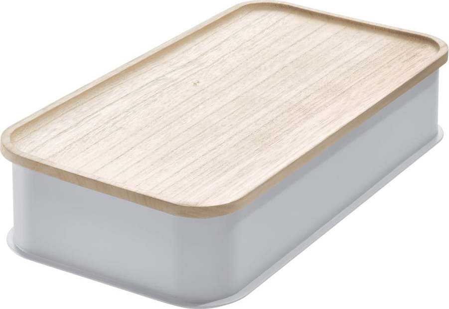 Šedý úložný box s víkem ze dřeva paulownia iDesign Eco