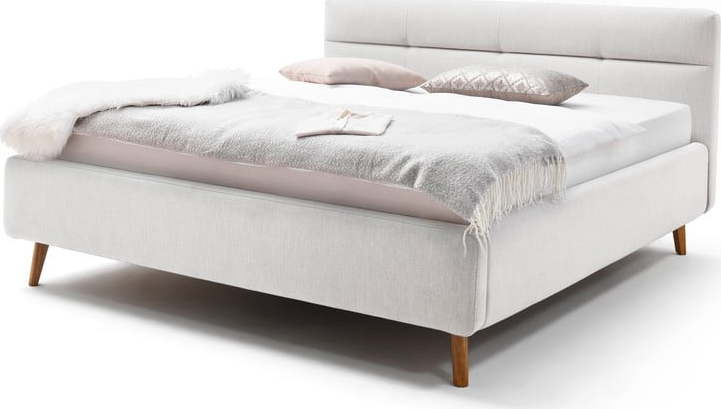 Světle šedá dvoulůžková postel s roštem a úložným prostorem Meise Möbel Lotte