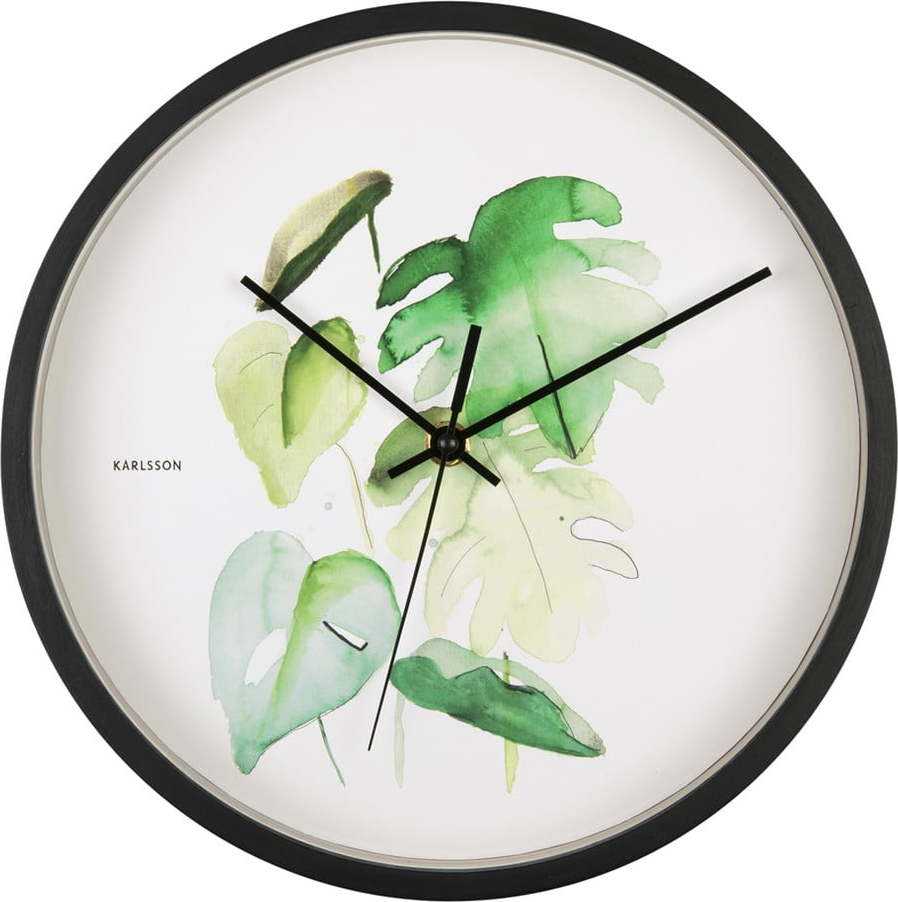 Zeleno-bílé nástěnné hodiny v černém rámu Karlsson Monstera