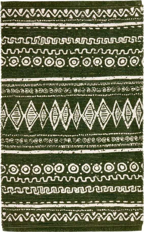 Zeleno-bílý bavlněný koberec Webtappeti Ethnic