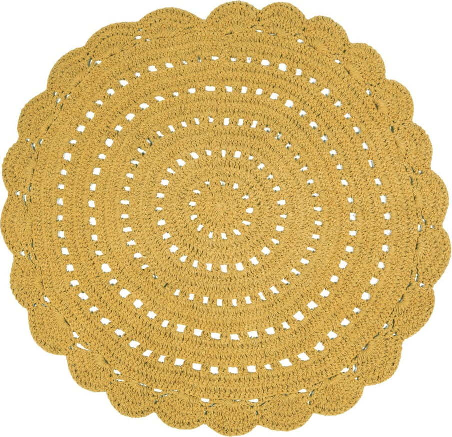 Žlutý ručně háčkovaný bavlněný koberec Nattiot Alma