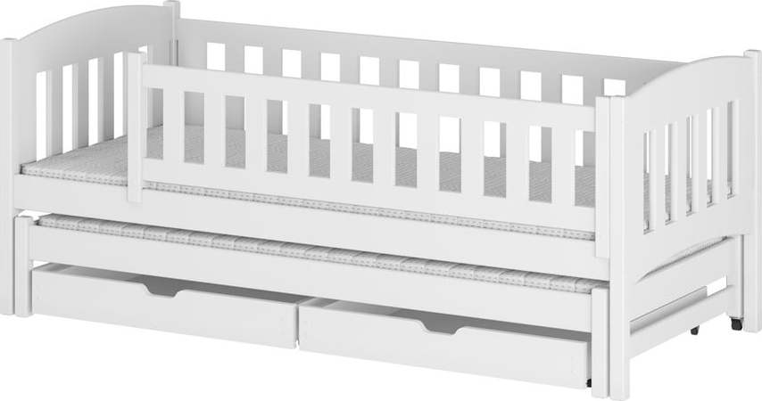 Bílá dětská postel s výsuvným lůžkem s úložným prostorem 80x160 cm Amelka - Lano Meble Lano Meble