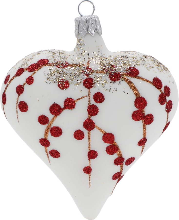 Sada 3 bílých skleněných vánočních ozdob ve tvaru srdce Ego Dekor Ego Dekor