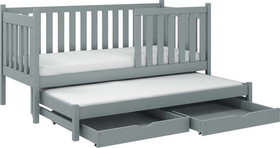 Šedá dětská postel s výsuvným lůžkem s úložným prostorem 90x190 cm Kaja V5 - Lano Meble Lano Meble