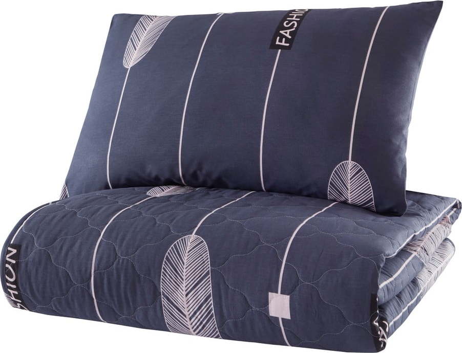 Modrý přehoz přes postel s povlakem na polštář z ranforce bavlny Mijolnir Modena