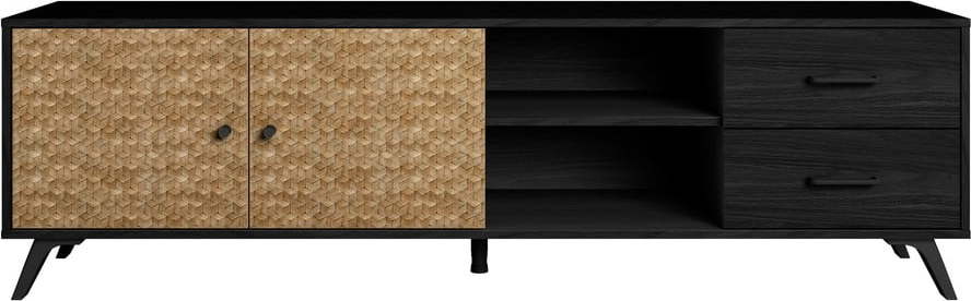 Černý TV stolek v dekoru exotického dřeva 181x53 cm Hanoi - Marckeric Marckeric
