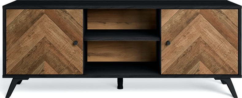 Černý TV stolek v dekoru ořechu 136x53 cm Chevrons - Marckeric Marckeric
