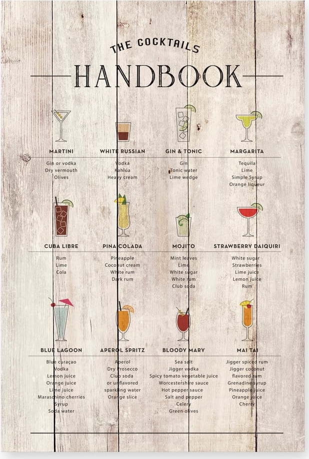 Dřevěná cedule 3x60 cm Cocktails Handbook - Really Nice Things Really Nice Things