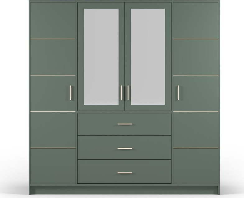 Zelená šatní skříň se zrcadlem 196x200 cm Burren - Cosmopolitan Design Cosmopolitan design