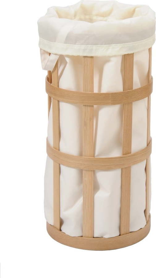 Světlý dřevěný koš na prádlo s bílým vakem Wireworks Cage Wireworks