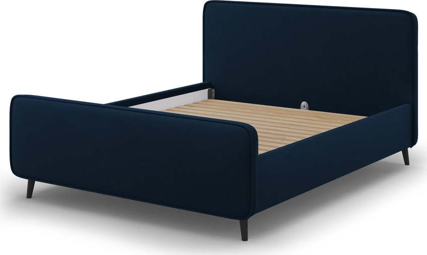 Tmavě modrá čalouněná dvoulůžková postel s roštem 160x200 cm Kaia - Micadoni Home Micadoni Home