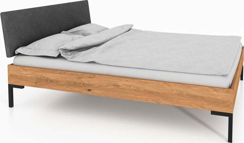 Dvoulůžková postel z dubového dřeva s čalouněným čelem 140x200 cm Abises 1 - The Beds The Beds