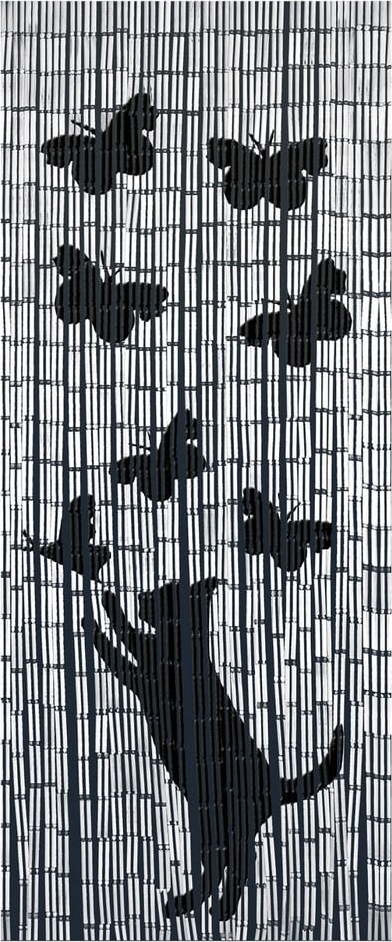 Černo-šedý bambusový závěs do dveří 200x90 cm Cat and Butterfly - Maximex Maximex