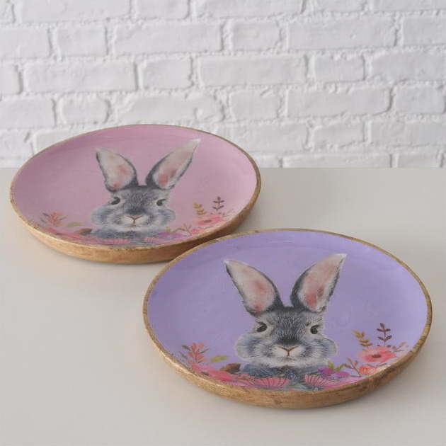 Růžovo-fialové velikonoční dezertní dřevěné talíře v sadě 2 ks ø 22 cm Puschel - Boltze Boltze