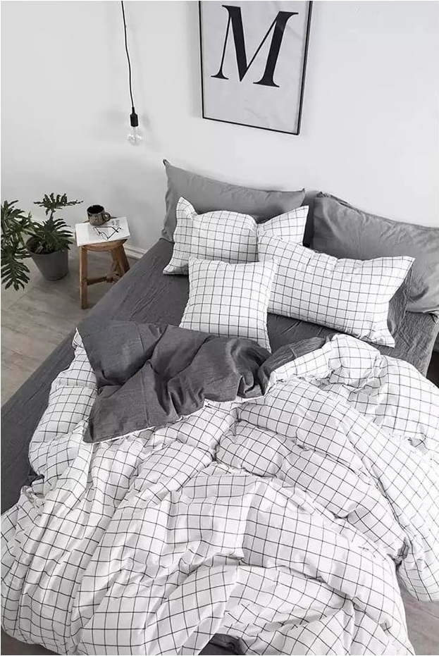 Bílo-šedé bavlněné povlečení na dvoulůžko/prodloužené s prostěradlem 200x220 cm – Mila Home Mila Home