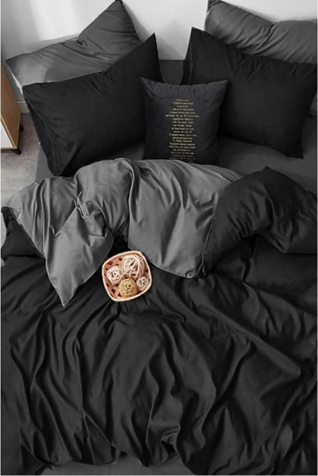Černo-šedé bavlněné povlečení na dvoulůžko/prodloužené s prostěradlem 200x220 cm – Mila Home Mila Home