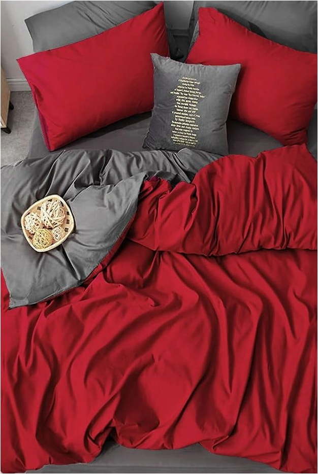 Červeno-šedé bavlněné povlečení na dvoulůžko/prodloužené s prostěradlem 200x220 cm – Mila Home Mila Home